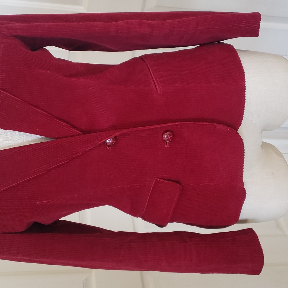 VINTAGE Berry-Red Wide-Wale Corduroy Blazer SIZE 6P Tailored Academia Classic - Picture 9 of 14